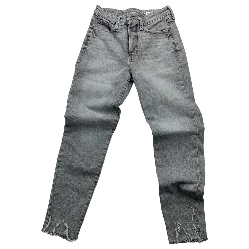 OLD NAVY Women Adult 0 High Rise O.G. Straight Leg Frayed Gray Denim Jeans